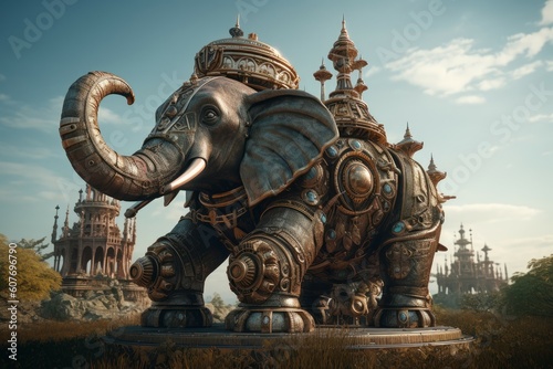 Steampunk elephant. Generate Ai © nsit0108