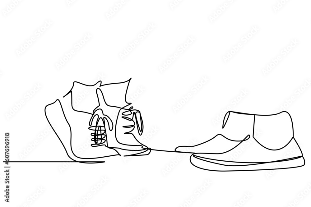 Obraz premium young couple in love shoes and legs kissing flirt line art