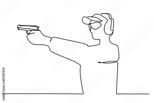 shooting range person safety equipment holding pistol line art
