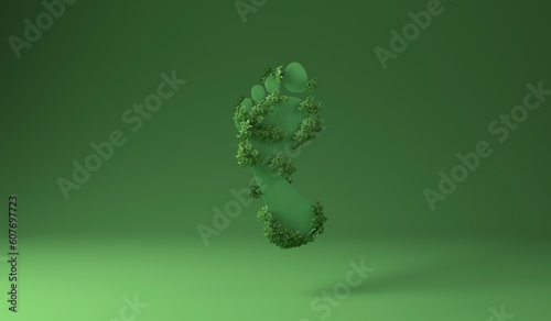 Footprint covered with green plants against green background