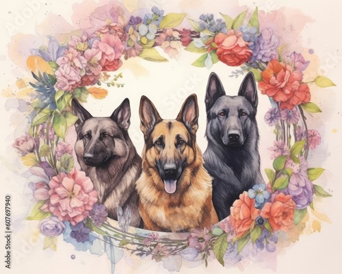 Wallpaper Mural beauty of flowers with the charm of dogs a watercolor featuring dogs surrounded by a wreath of colorful blooms. intricate details and delicate washes to create a soft and dreamy effect Torontodigital.ca