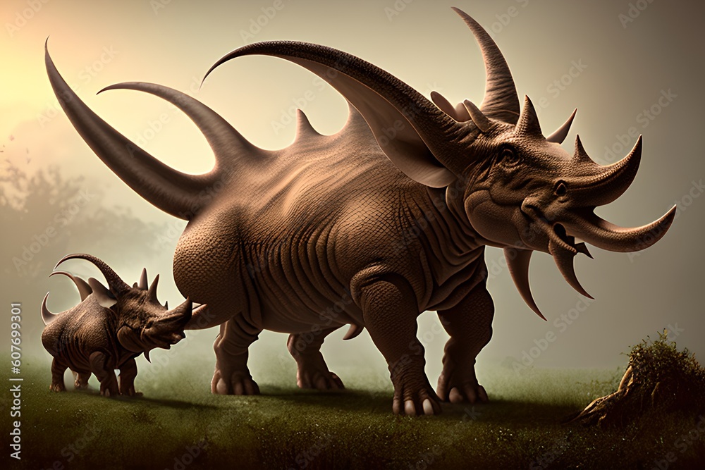 Fototapeta premium Triceratops Dinosaur, Generative AI Illustration