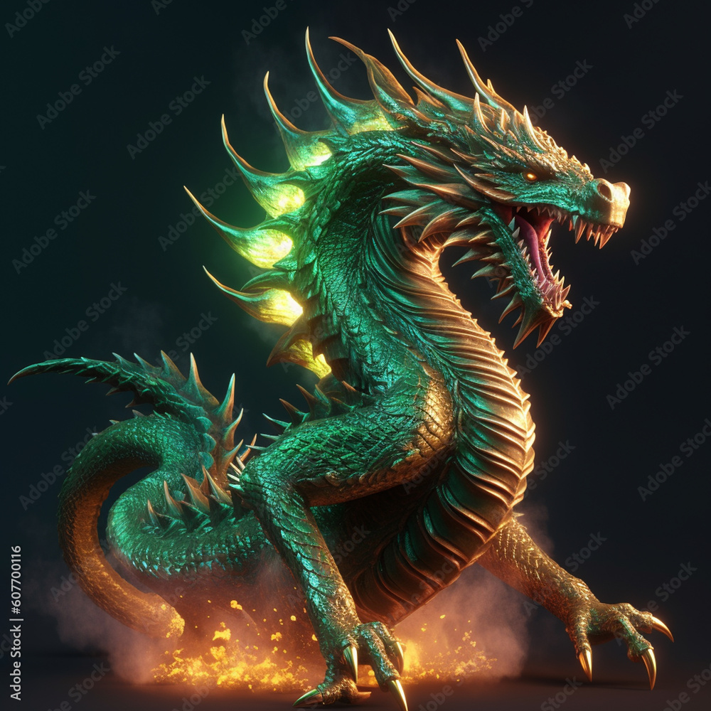 A mythological 3D character of a dragon. Generative AI