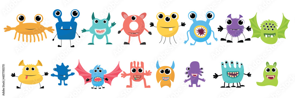 Big collection of monsters. Cute, funny, scary, monsters as Halloween decoration. Vector illustration. Big collection of monsters. Cute, funny, scary, monsters as Halloween decoration. Vector illustration.