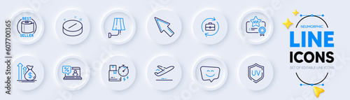 Human resources, Vip certificate and Toilet paper line icons for web app. Pack of Mouse cursor, Uv protection, Budget pictogram icons. Medical tablet, Wall lamp, Delivery time signs. Vector