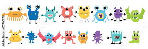 Big collection of monsters. Cute, funny, scary, monsters as Halloween decoration. Vector illustration.