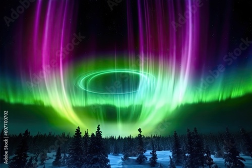 Magnetic storm  with bright colors and dark sky. Generative AI