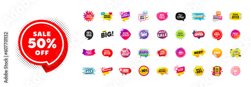 Flash offer sale banners pack. Promo price discount stickers. Special offer 3d speech bubble. Promotion flash coupons. Mega discount deal banners. Sale chat speech bubble. Ad promo message. Vector