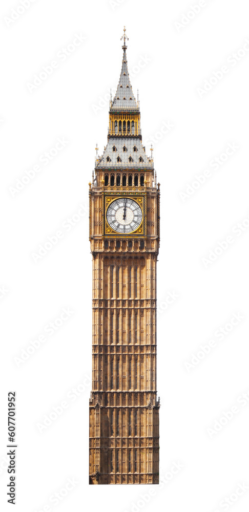 Big Ben in London UK cut out and isolated on transparent white background - obrazy, fototapety, plakaty 
