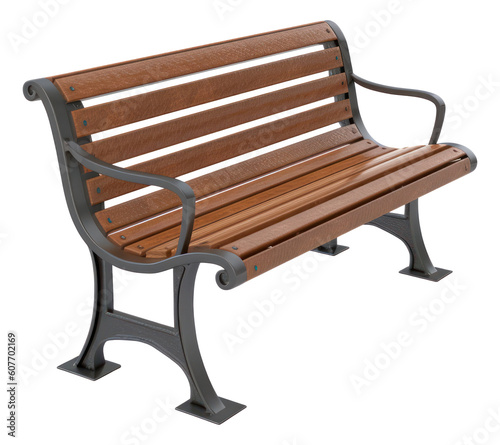 Wooden park bench isolated. 3D illustration Generative AI.