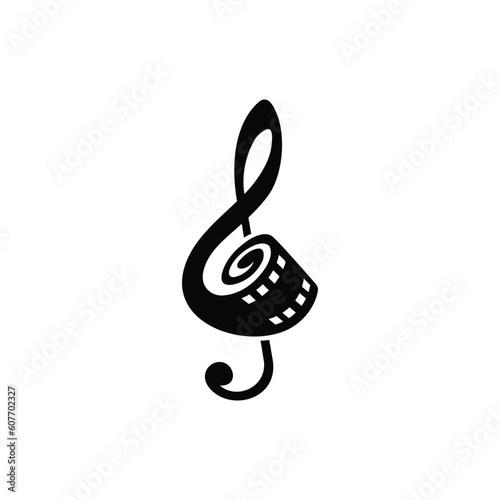 note music icon and film logo negative space logo vector design, modern logo, minimalist logo, black white