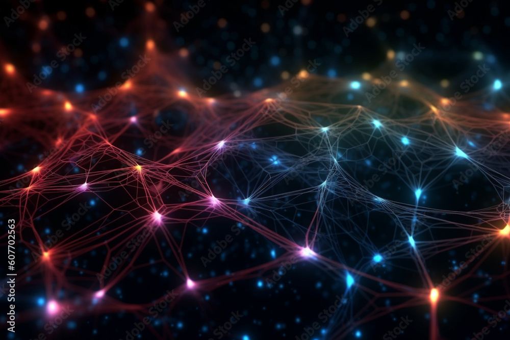 Big data and cybersecurity. Neural and cloud technologies, databases and artificial intelligence. Abstract colorful background with bokeh effect. Generative AI Big data and cybersecurity. Neural and cloud technologies, databases and artificial intelligence. Abstract colorful background with bokeh effect. Generative AI