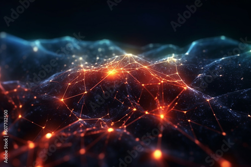 Big data and cybersecurity. Neural and cloud technologies, databases and artificial intelligence. Abstract colorful background with bokeh effect. Generative AI