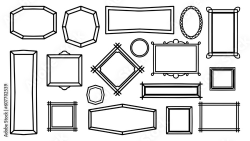 Doodle hand drawn frame set. Sketch drawing vector frames collection. pack of empty blank outline illustration, decorative square black stroke.