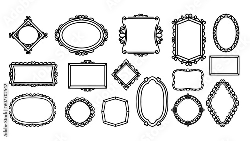 Hand drawn frames vector. Vintage doodle sketch picture frame, illustration Blank black square, cadre rectangle label elegant sketches line, isolated on white background.
