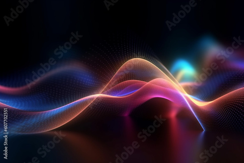 Abstract background. Connection structure. Futuristic technology element. Wavy lines and waves. Generative AI