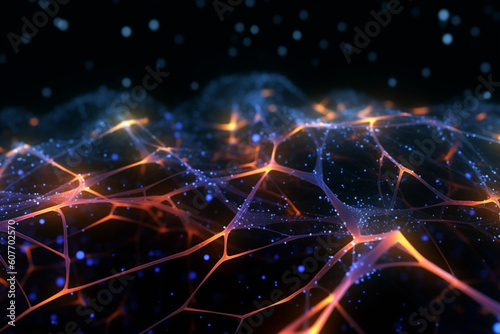 Big data and cybersecurity. Neural and cloud technologies, databases and artificial intelligence. Abstract colorful background with bokeh effect. Generative AI