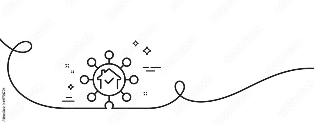 Home facilities line icon. Continuous one line with curl. Maintenance service sign. House facility symbol. Home facility single outline ribbon. Loop curve pattern. Vector Home facilities line icon. Continuous one line with curl. Maintenance service sign. House facility symbol. Home facility single outline ribbon. Loop curve pattern. Vector