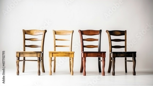 Four classical wooden chairs against white background. generative ai © Witri