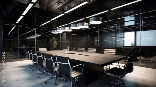 Luxury meeting room with panoramic city view and daylight. generative ai