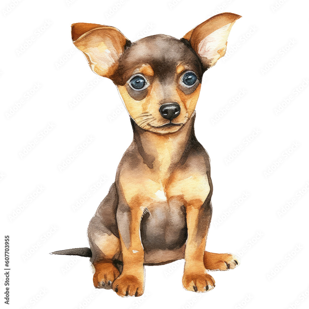 cute miniature pinscher dog watercolor created with Generative AI technology cute miniature pinscher dog watercolor created with Generative AI technology