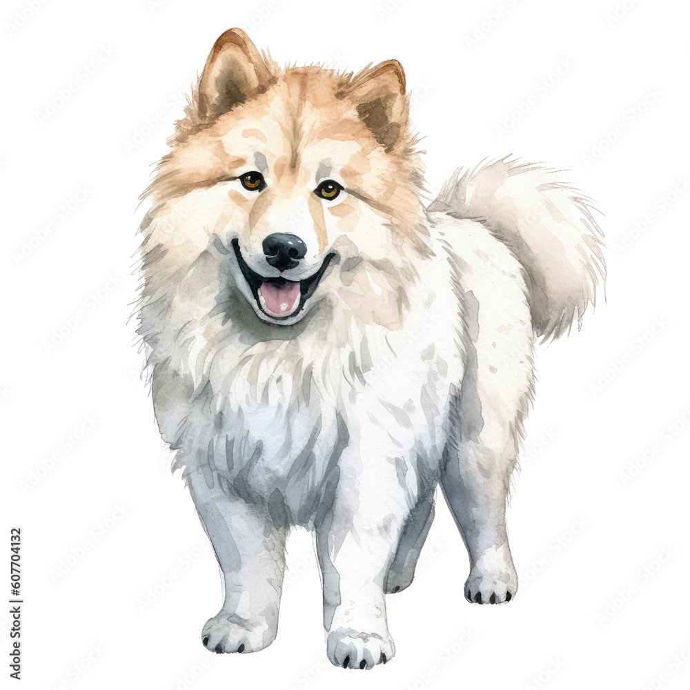 cute samoyed dog watercolor created with Generative AI technology cute samoyed dog watercolor created with Generative AI technology