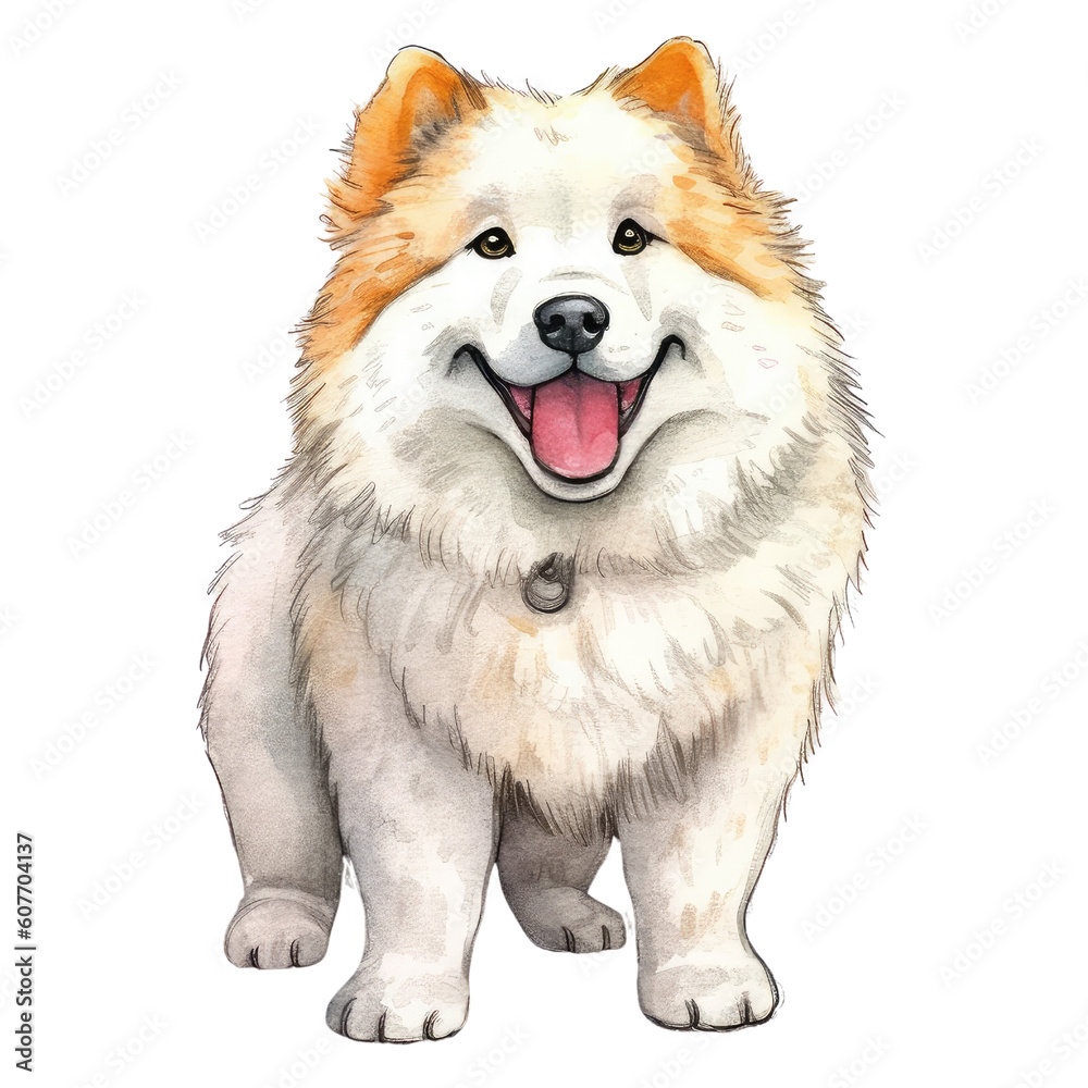 cute samoyed dog watercolor created with Generative AI technology