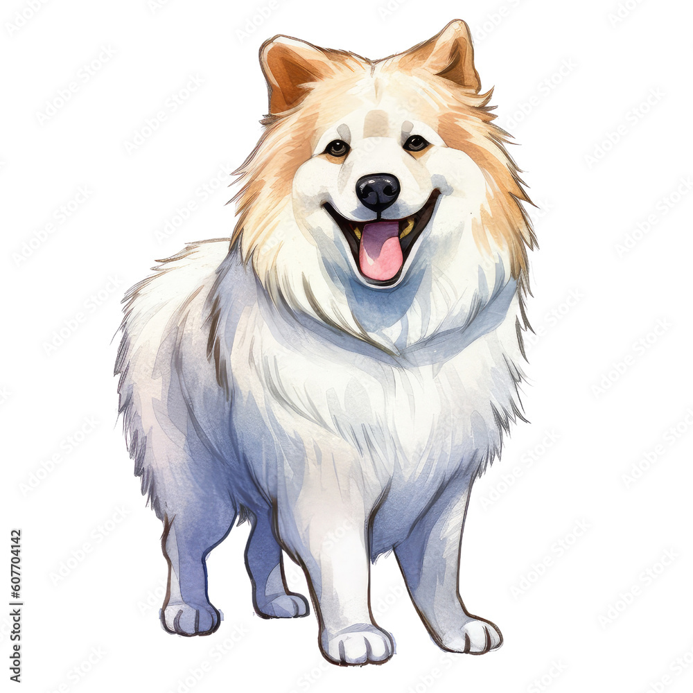 cute samoyed dog watercolor created with Generative AI technology cute samoyed dog watercolor created with Generative AI technology