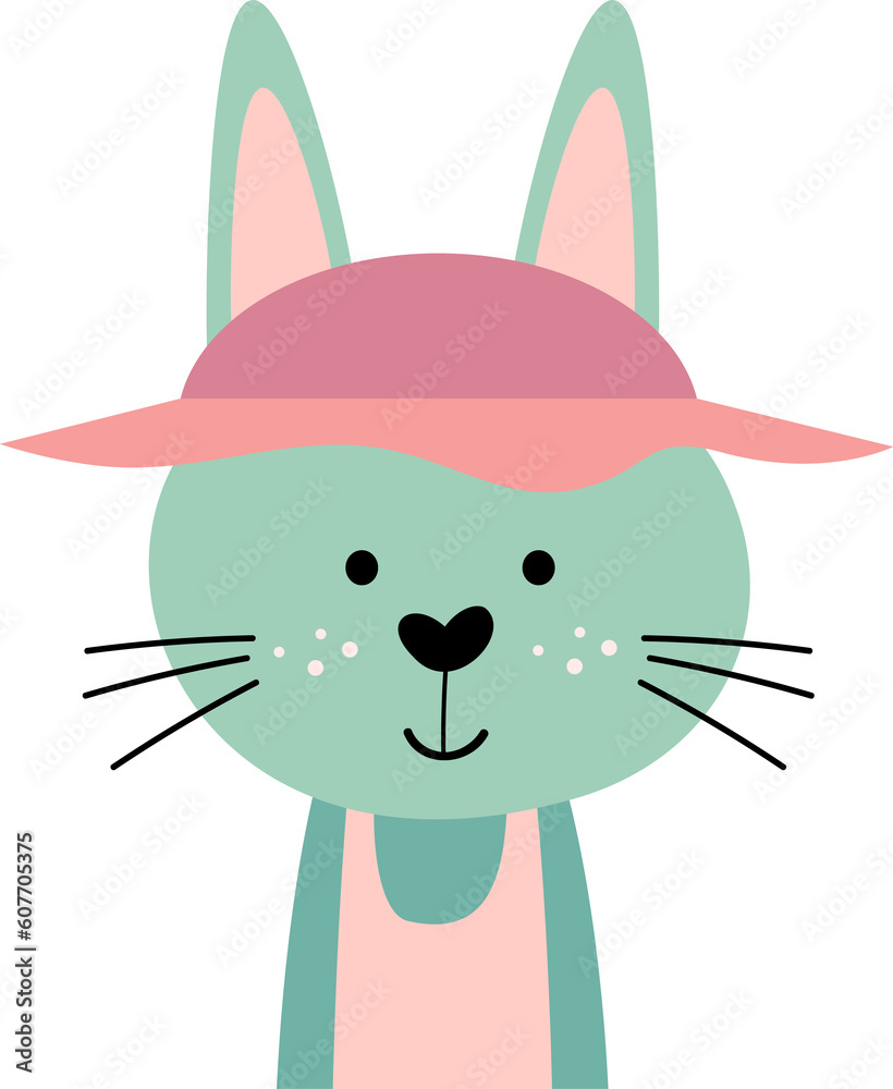 Rabbit with summer costume . Wildlife animals illustration .