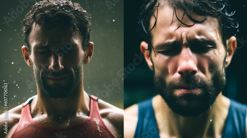 a side-by-side comparison of two individuals participating in a workout Generative AI photo
