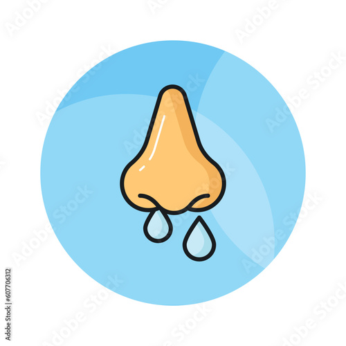 Nose with mucus denoting concept vector of runny nose in edible style