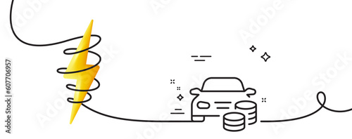 Buy car line icon. Continuous one line with curl. Rent transport sign. Vehicle down payment symbol. Buy car single outline ribbon. Loop curve with energy. Vector