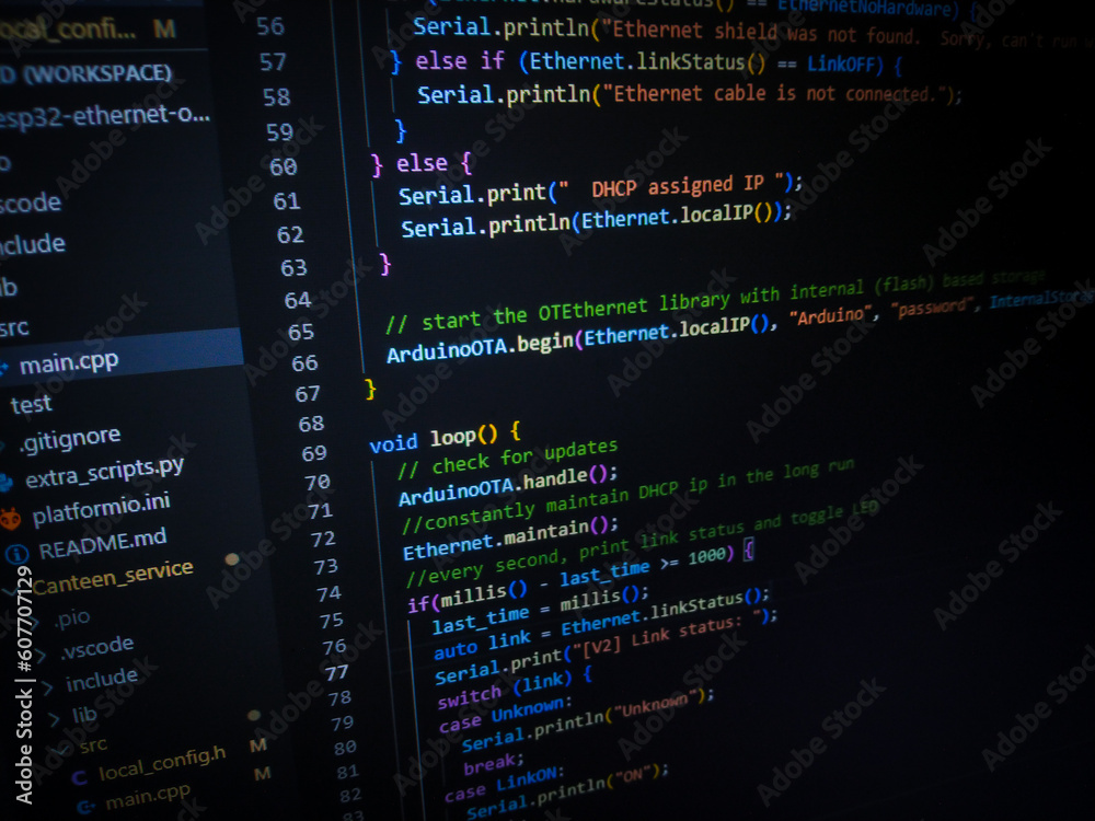 Programming code on a computer screen. Source code photo. Technology ...
