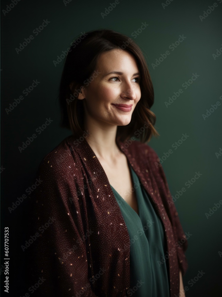 Portrait of a beautiful young woman with long brown hair, wearing a burgundy sweater, looking at the camera. Portrait of a beautiful young woman with long brown hair, wearing a burgundy sweater, looking at the camera.
