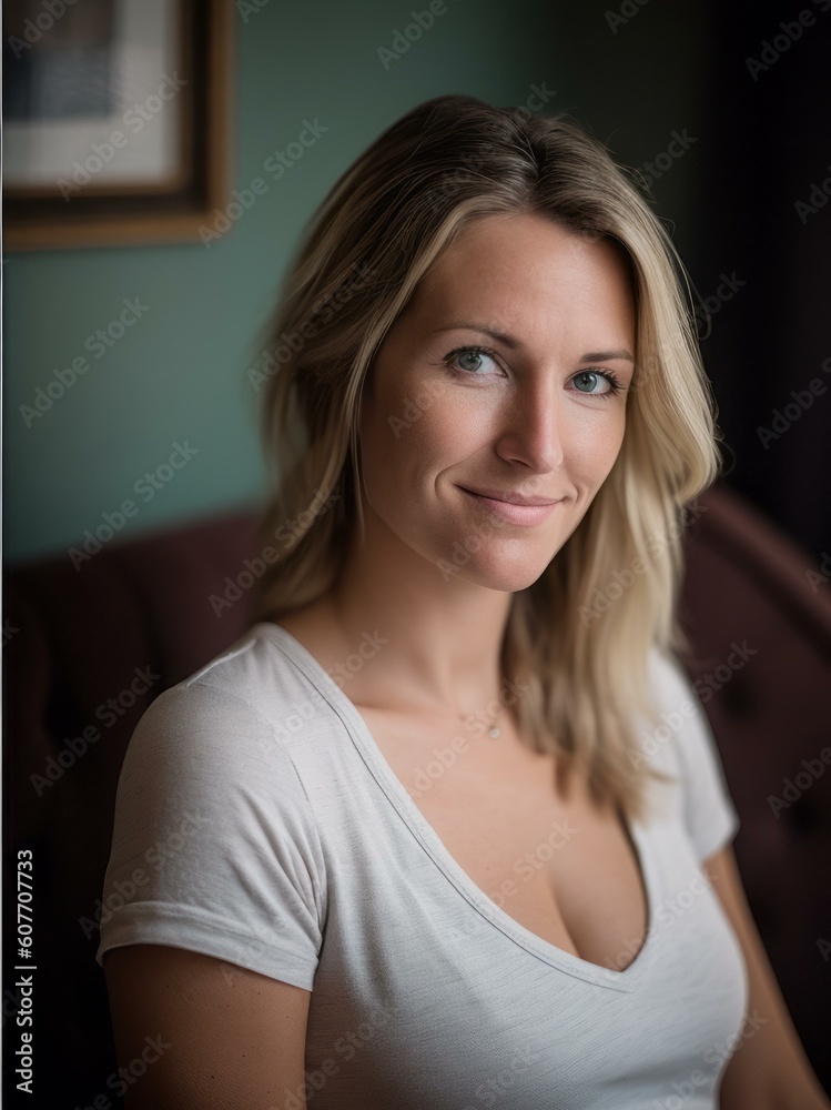 Portrait of a beautiful young blonde woman in a white blouse Portrait of a beautiful young blonde woman in a white blouse
