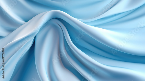 Light blue silk background, flowy delicate silk. Folds background.