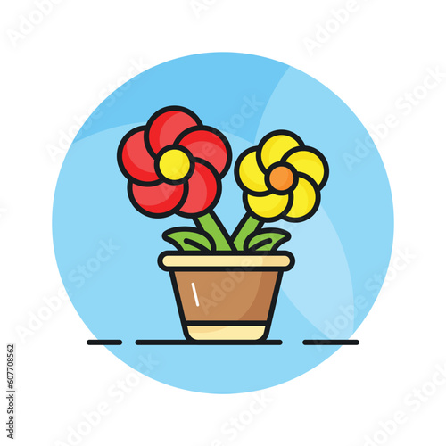 Grab this eye soothing vector of flower pot vector in trendy style, potted flowers in editable style