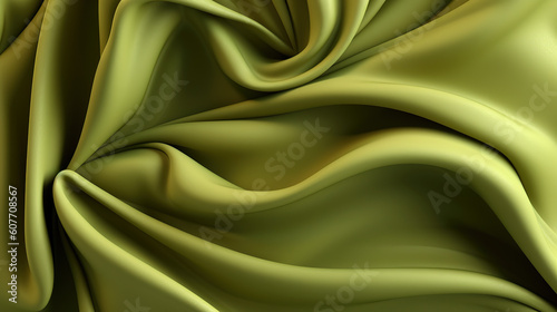 Olive green silk background, flowy delicate silk. Folds background.