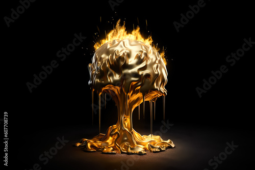 brain with gold color melting.fail or success concepts.business management and stability.generative ai technology