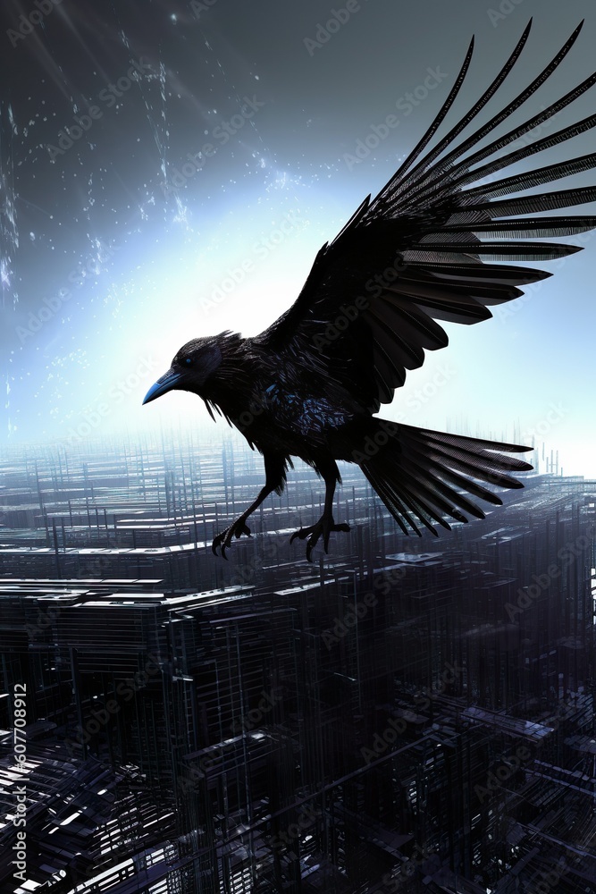 Cybernetic raven  - obrazy, fototapety, plakaty 