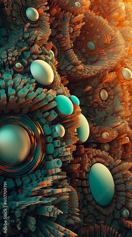 Fototapeta premium Futuristic 3D Abstract Vertical Organic Background. Surrealistic Future Design, Geometric Flow, Tech-Inspired Dynamic Texture, Contemporary Artistic Motion. Generative AI