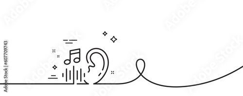 Hearing line icon. Continuous one line with curl. Audio message sign. Voicemail symbol. Hearing single outline ribbon. Loop curve pattern. Vector