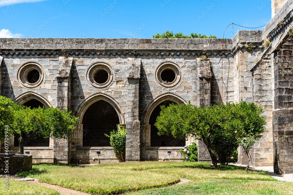 The cloister of the Cathedral of Evora a sunny blue sky day of summer. Alentejo, Portugal