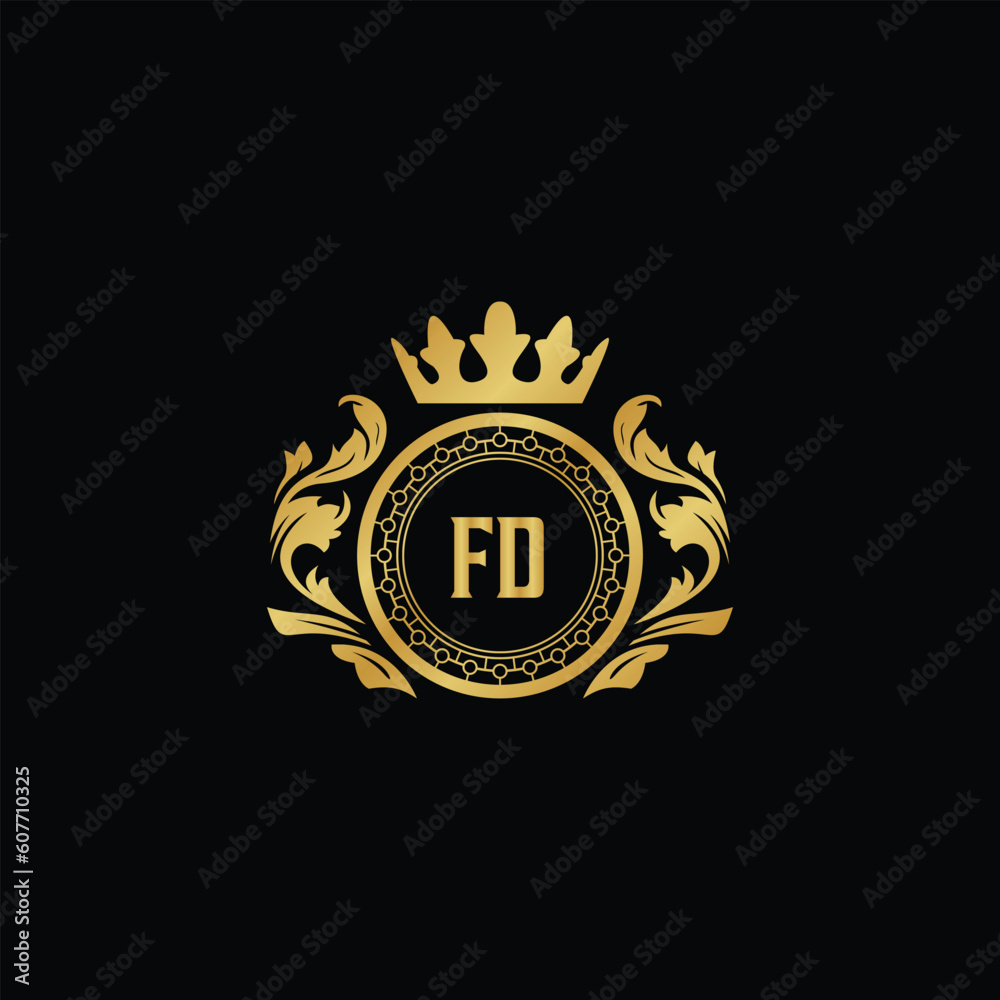 Luxury royal wing letter FA to FZ crest gold color logo vector image