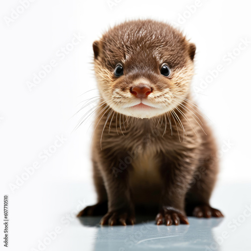 Cute baby otter isolated on a white background. Generative AI © piai