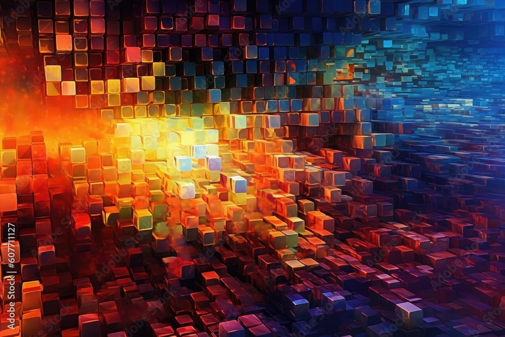 Obraz premium Fusion of geometric shapes, metallic surfaces, and illuminated lines. Generative AI