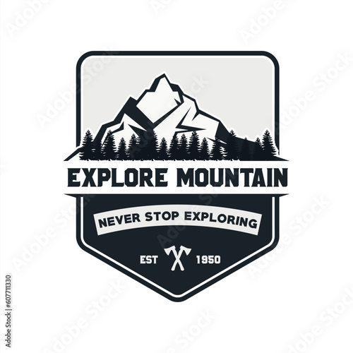Explore Mountain Vintage Logo Emblem Black and White