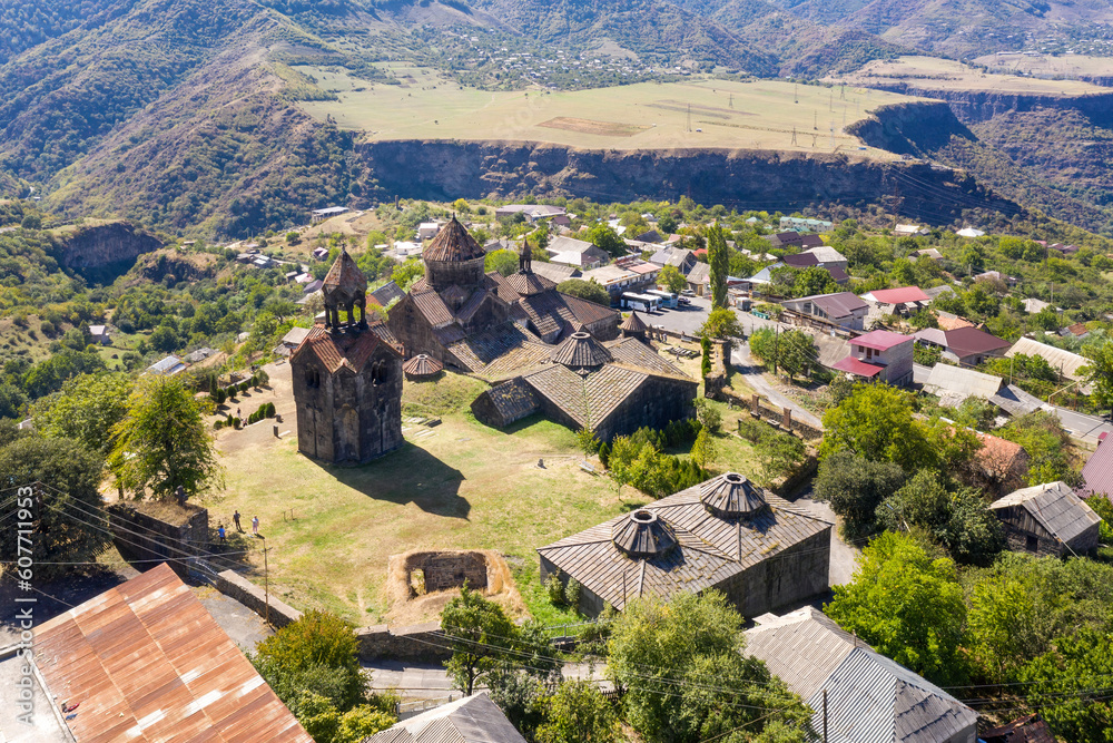 Aerial view of Haghpat Monastery (unesco world heritage site) on sunny summer day. Lori Province, Armenia.
