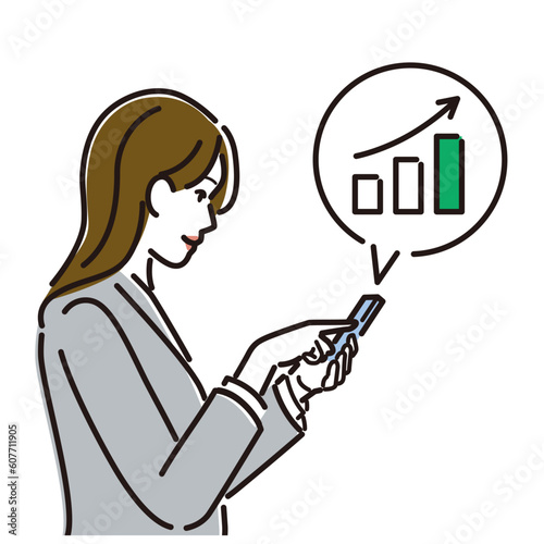 スマホでグラフをチェックする女性ビジネスパーソン