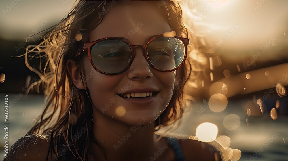 Portrait of a girl on the beach, generative AI. Portrait of a girl on the beach, generative AI.